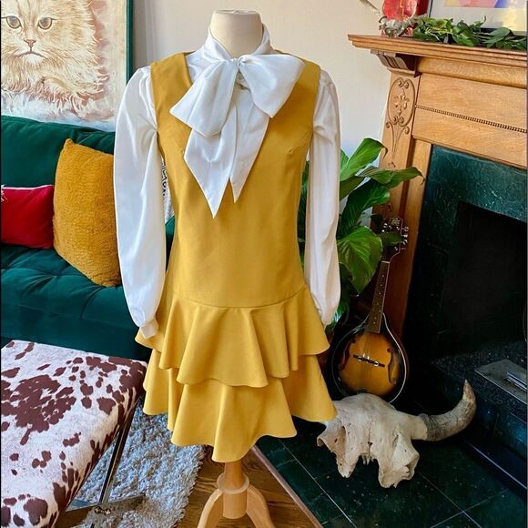 Killer Retro True Vintage 1970’s Marigold Tiered Ruffle Hem Drop Waist Dress - Picture 11 of 14